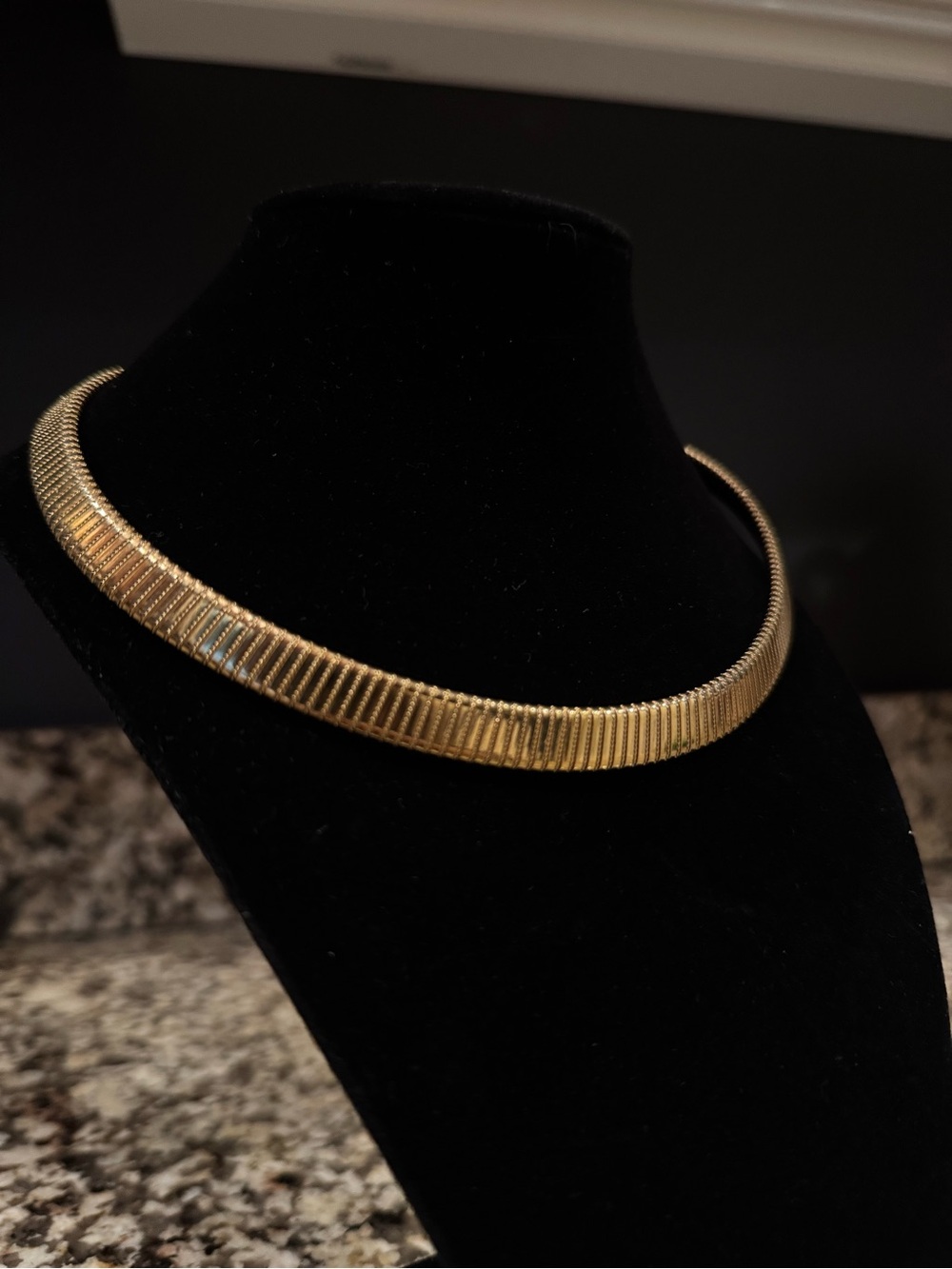 Vintage Monet Gold Ribbed Herringbone Choker Necklace - Women's Jewelry